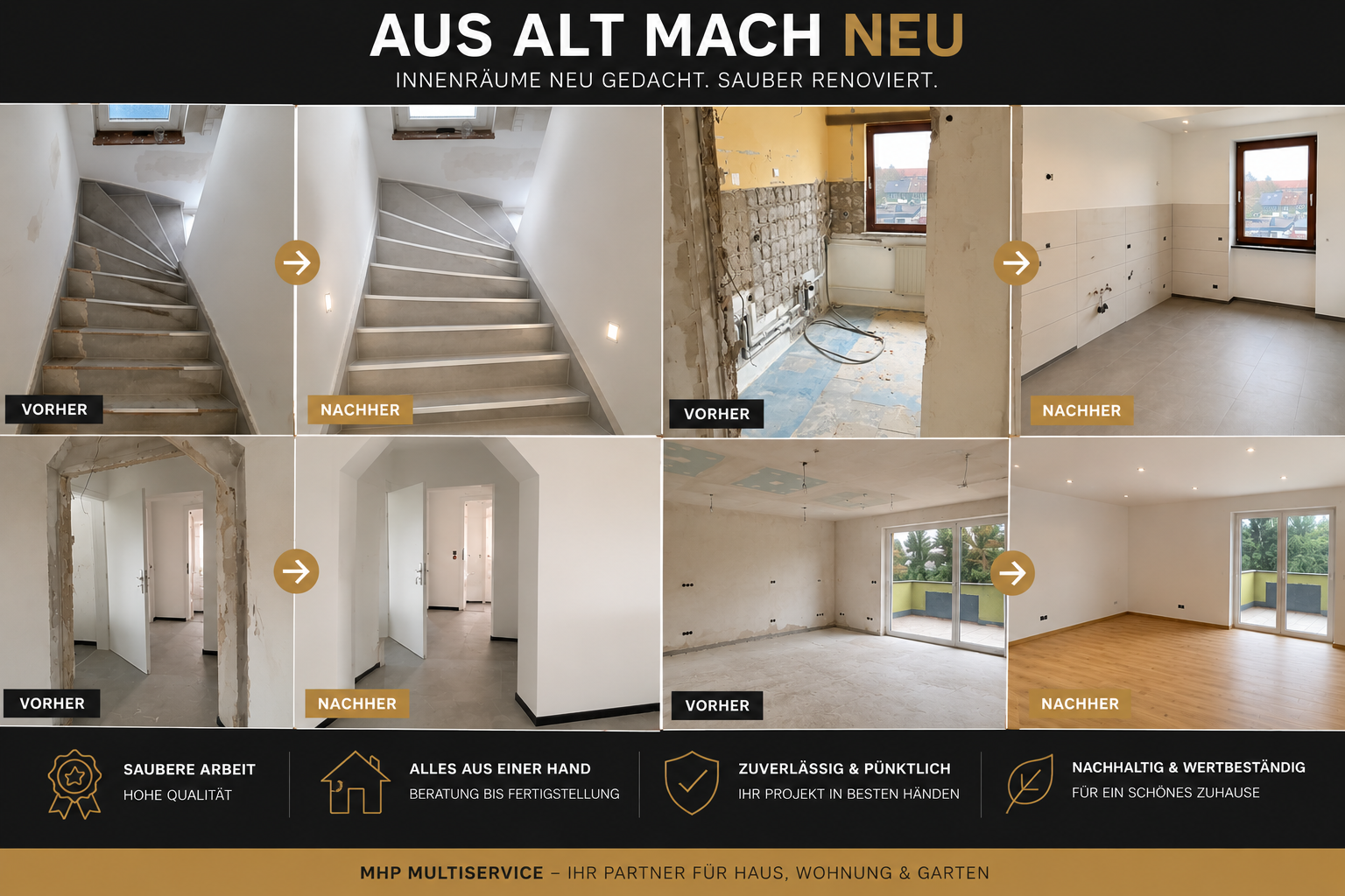 Vorher-Nachher Referenzen Innenausbau, Renovierung und Sanierung